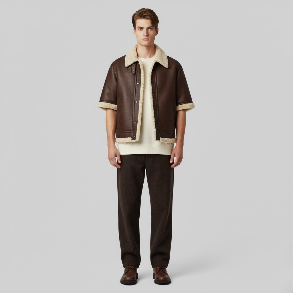 Shearling-Lined Short Sleeve Jacket