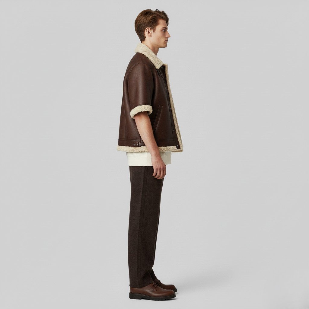 Shearling-Lined Short Sleeve Jacket