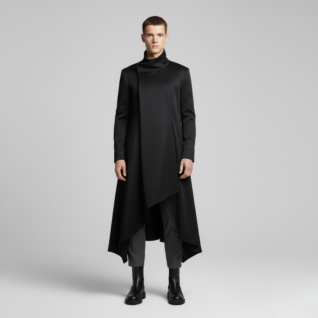 Asymmetric Longline Draped Coat