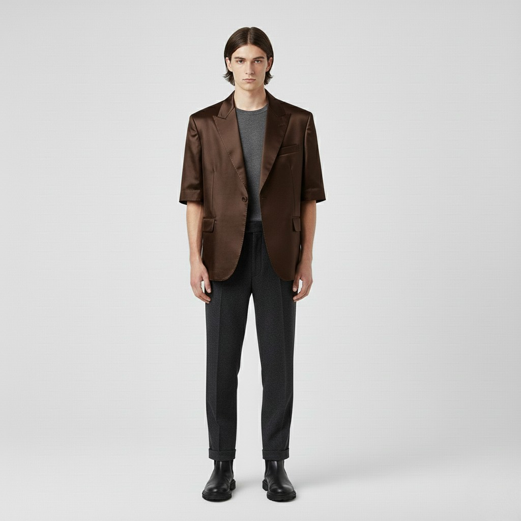 Satin Short-Sleeve Blazer