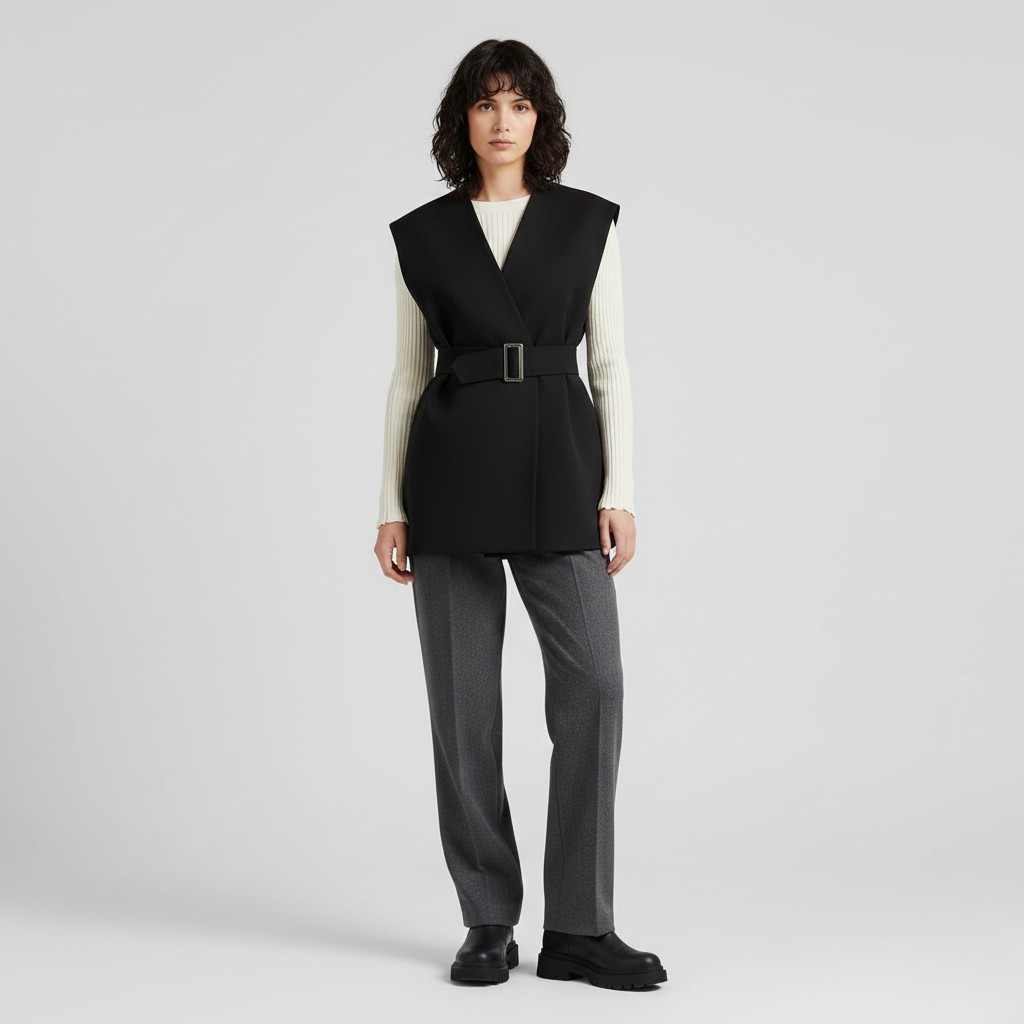 Belted Sleeveless Blazer Vest