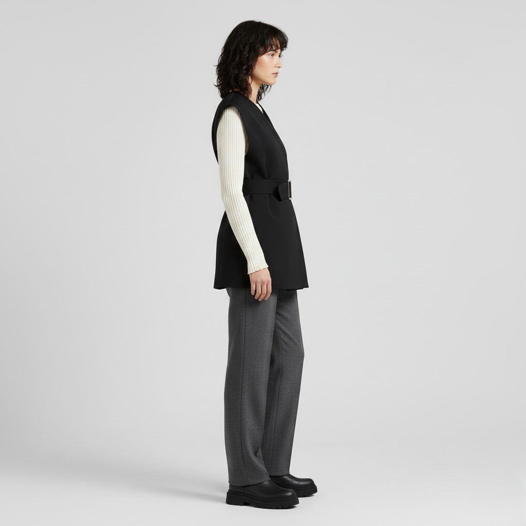 Belted Sleeveless Blazer Vest