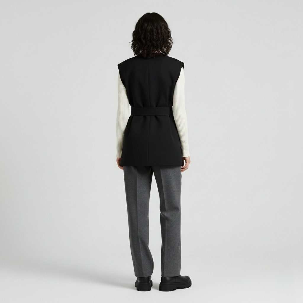Belted Sleeveless Blazer Vest